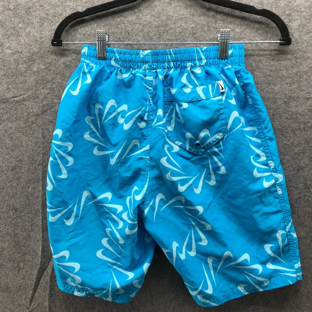 Nike Boys XL (18-20)‎ Swim Trunks Blue Swoosh Logo Print Mesh Lined 8'' Youth